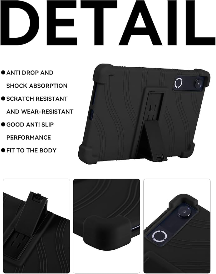 Silicone Case with Kickstand for Lenovo Legion Y700 Gen 4 / Gen 5 8.8 [TB323FU] Shockproof Protective Cover with Stand for Gaming Tablet (Black)