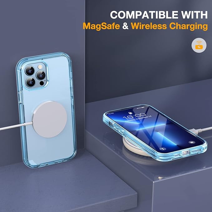 Miracase Glass Case for iPhone 13 Pro Max 6.7 inch, Upgrade Full-Body Clear Bumper Case with Built-in 9H Tempered Glass Screen Protector for iPhone 13 Pro Max, Clear Blue