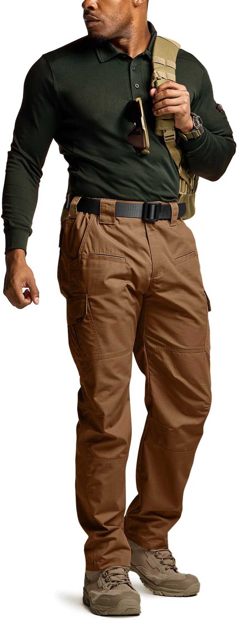 CQR Men's Tactical Pants, Water Resistant Ripstop Cargo Pants, Lightweight EDC Work Hiking Pants, Outdoor Apparel, Raider Copper Brown, 44W x 32L