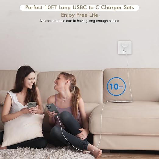 iPhone 17 16 15 Charger Fast Charging 2Pack 10FT Extra Long USBC to C Cable Cord with 20W Apple iPad USB C Fast Charger USB C Wall Charger Block for iPhone 17/16 Pro Max/17 Air/16 Pro/15/15 PlusiPad
