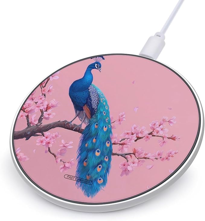 Peacock Cherry Flowers Wireless Charger Portable Charging Pad | LightweightAll Smartphone