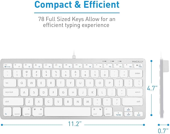 Macally USB C Wired Mouse and a USB C Mini Keyboard, Add Simplistic Apple Aesthetic to Your Office
