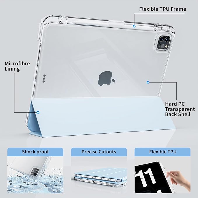 Case for iPad Air 13 Inch Case M4/M3/M2 (2026/2025/2024) Pro 12.9 Inch (6th/5th Gen 2022/2021) 2 in 1 Detachable Cover with Clear Hard Back Supports Touch ID Auto Wake/Sleep Black