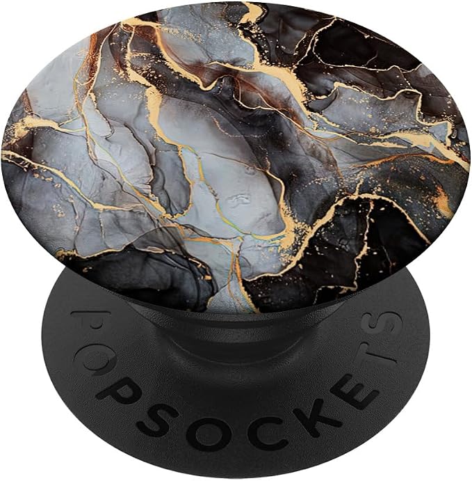 Black and White Faux Marble with Gold Accent Color PopSockets Adhesive PopGrip
