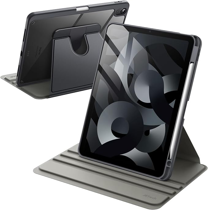 JETech Rotating Case ONLY for iPad Air 11-Inch M4/M3/M2 (2026/2025/2024) iPad Air 5/4 (2022/2020 5th/4th Generation 10.9-Inch) 360 Degree Rotation Protective Stand Cover Clear Back (Black)