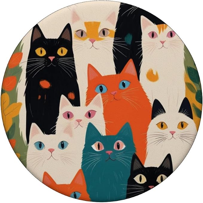 Colorful Cute Cat Pattern PopSockets PopWallet for MagSafe