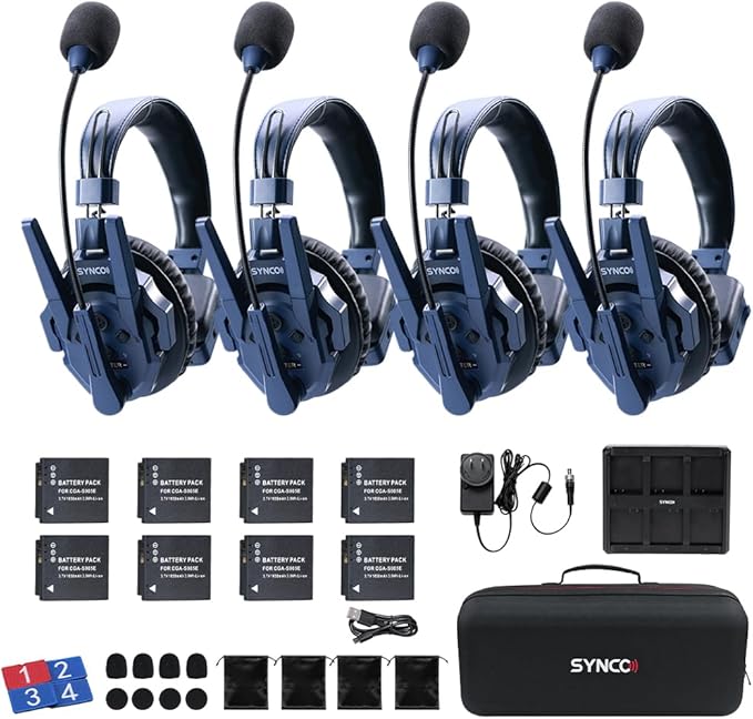 SYNCO Xtalk Master Wireless Intercom Headset System,4 Person 2.4GHz 500m/1640ft Headset with Noise Reduction Program,Real-time Monitoring