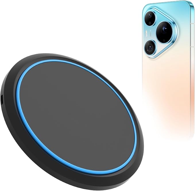 BoxWave Charger Compatible with Huawei Pura 90 Pro - SwiftCharge PowerDisc Wireless Charger (15W) Qi Wireless 15W Circular Desktop Charger - Jet Black