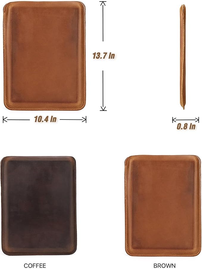 Top Grain Leather 12.9 Tablet Sleeve Slim Protector Vintage Design Fully Handmade Compatible with 12.9 iPad Pro 3/4/5/6 Gen Fits A2233 A2069 A2378 A2379 A2461 A2462 Coffee 12.9 Inch