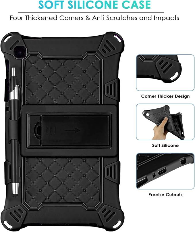 DETUOSI Case for Samsung Galaxy Tab A7 Lite 8.7 2021 Black | Soft Silicone Case with Stylus Pen &amp Shoulder Strap Pen Holder Adjustable Stand Multi-angle Case for Galaxy Tab A7 Lite