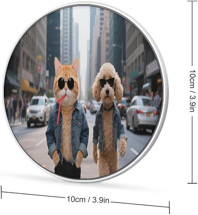 Cool Cat and Dog Wireless Charger with Aluminum Alloy Frame Qi Certified Fast Wireless Charging Pad 10W Charging Station Portable Phone Charger for All Wireless Charging Phone