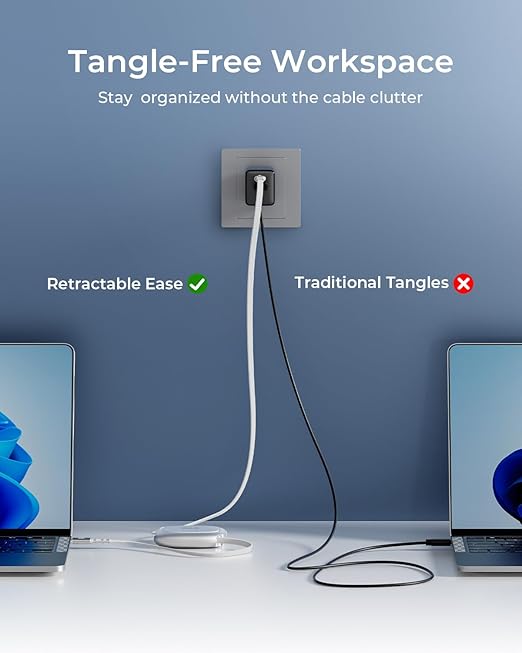TALIX 240W Retractable USB C to USB C Cable PD 3.2 Fast Charging-3.94FT | Mag Snap Storage E-Marker Chip Anti-Tangle Retractable Cord for Travel MacBook iPhone 17 Samsung S25