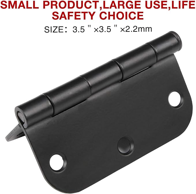 24 Pack Matte Black Door Hinges 3.5 x 3.5 Inch Interior 3 1/2 Inch Door Hinges for Doors Rounded 5/8" Radius Corners Flat Iron Hinge 3 ½"x 3 ½" Door Hardware Bisagras para Puertas Bedroom Home Decor