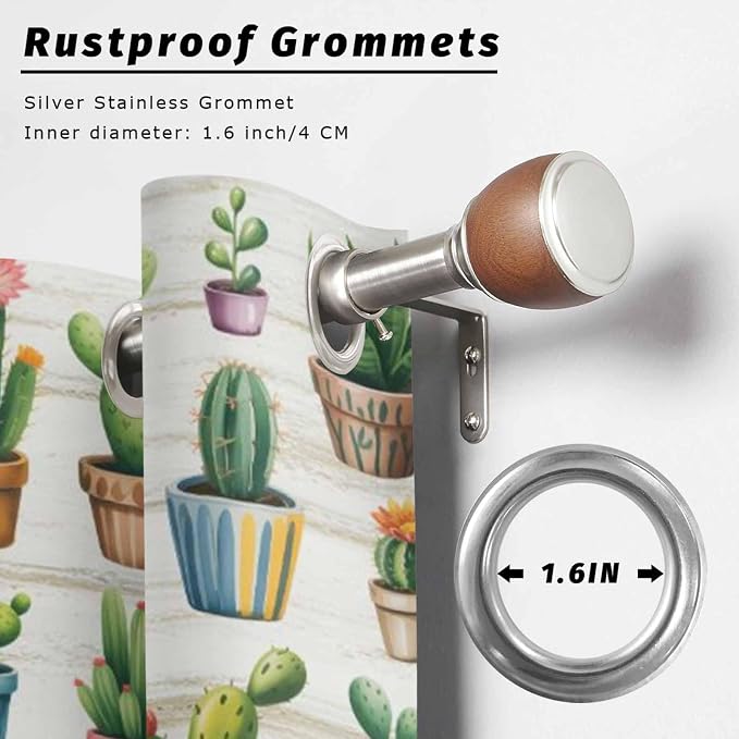 Summer Cactus Outdoor Curtains for Patio Cactus Tropical Plant Wooden