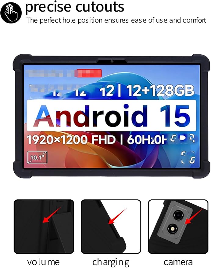 for BNCF 2025 Android 15 10.1 Inch Tablet CaseBOVUGAC Soft Silicone Adjustable Stand Shockproof Kids Friendly for BNCF 2025 Android 15 10.1 Tablet(Black)