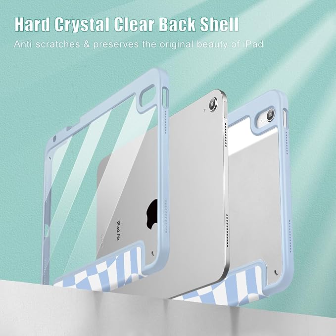Mektron Case for 2026 iPad Air 11 inch M4 8th (M3 2025 7th /M2 2024 6th) Compatible with iPad Air 10.9 (2022 5th Gen /2020 4th Gen) Shockproof Clear Shell Blue Bows &amp Flowers