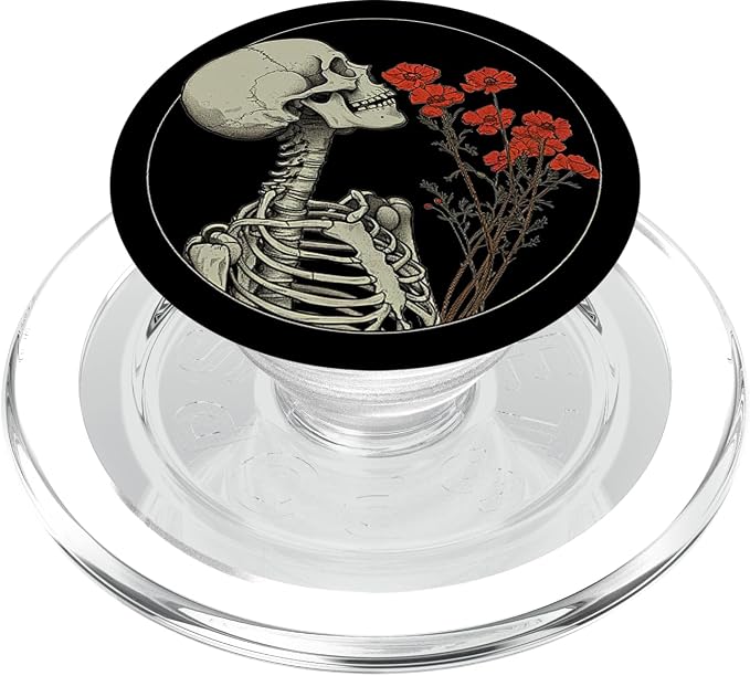 Skull Floral Gothic Flowers Bouquet Dark Wildflowers Art PopSockets Adhesive PopGrip