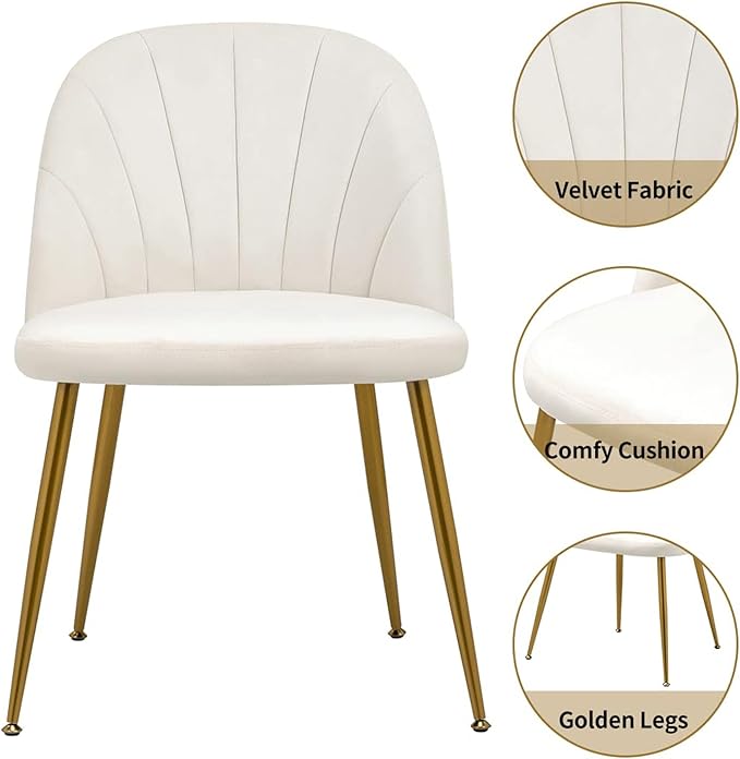 Velvet Dining Chairs Set of 2, Upholstered Mid Century Modern Dining Chairs, Armless Accent Chair with Metal Gold Legs for Living Room, Kitchen, Dining Room, Beige