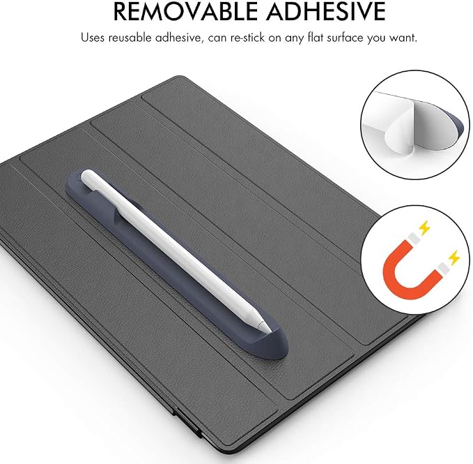 AHASTYLE Removable iPencil Holder [Magnetic Attach] Strong Adhesive Holder Sticker Silicone for Apple Pencil 1st &amp 2nd Generation (Black) | [Magnetic Attach] Strong Adhesive Holder Sticker for iPa