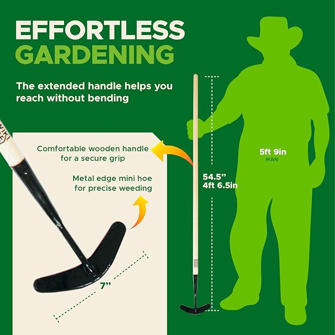Weeder Tool for Lawn & Garden - Garden Cultivator Long Handle for Large Areas, Gardening Hand Weeding Tools, Long Weed Puller Tool Lawn Cultivator for Grass, Flower Beds or Backyard - KWIK EDGE Boss