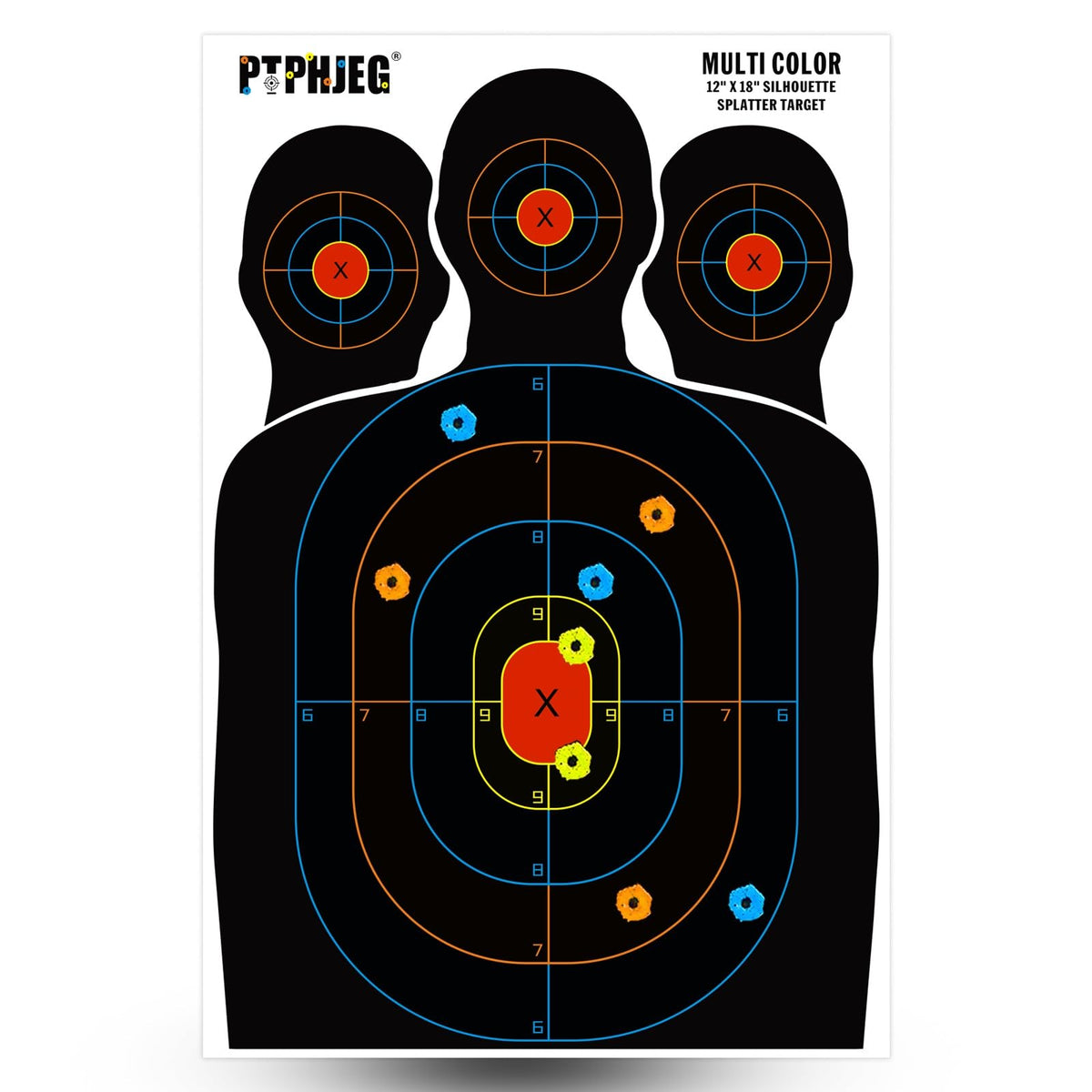 PTPHJEG 10 Paper Targets for Packet Ranges, Bulk for Hunting, Silhouette with Red Bullseye, Three Target Points (12x18 inches)