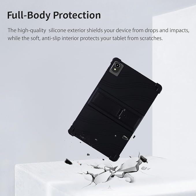 Case for ApoloMedia EP1095T 11inch Android 15 TabletAdjustable BracketSoft Silicone Protective Cover with Adjustable Stand Lightweight and Kid-Friendly(Black)