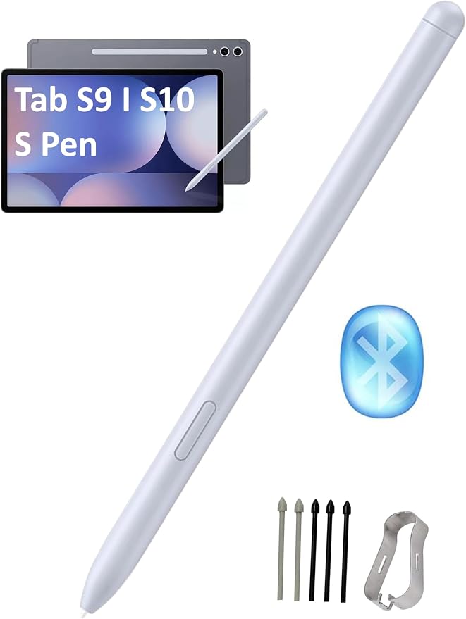 Tab S9 | Tab S10 S Pen [with-Bluetooth] Replacement for Samsung Galaxy Tab S9 S9+ S9 Ultra S10+ S10 Ultra Stylus Pen Air Command Touch-Free Control with 5*Tips/Nibs (Beige)