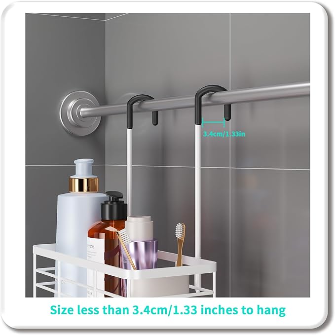 HapiRm Hanging Shower Caddy Organizer - No Drilling Shower Organizer with Hooks, Rustproof & Waterproof 304 Stainless Steel Bathroom Shelves - White (1 Basket)