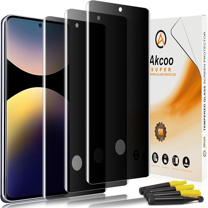 Privacy Screen Protector for Xiaomi Redmi Note 14 Pro / 13 Pro+ 5G 3 Pack Tempered Glass LOCA UV Set Anti-Spy 9H Scratch Resistant Sensitive Touch Fingerprint-ID Support