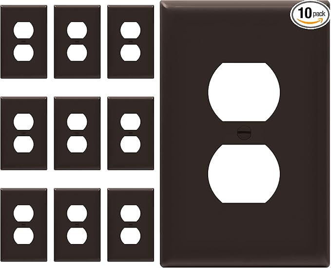 ENERLITES Duplex Receptacle Outlet Wall Plate, Gloss Finish, Midway Size 1-Gang 4.88" x 3.11", Unbreakable Polycarbonate Thermoplastic, UL Listed, 8821M-BR-10PCS, Brown (10 Pack)