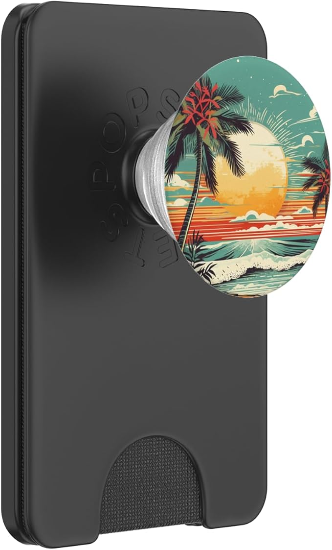 Retro Summer Palm Sun Beach Vacation PopSockets Adhesive PopGrip