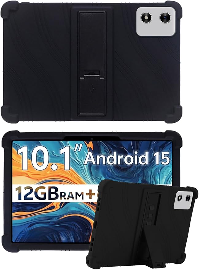 10 Case for SVITOO Tab 10/P10/PL001 Android 15 Tablet (Black) | Soft Silicone Kids Friendly Protective Cover with Adjustable Stand Drop-Proof