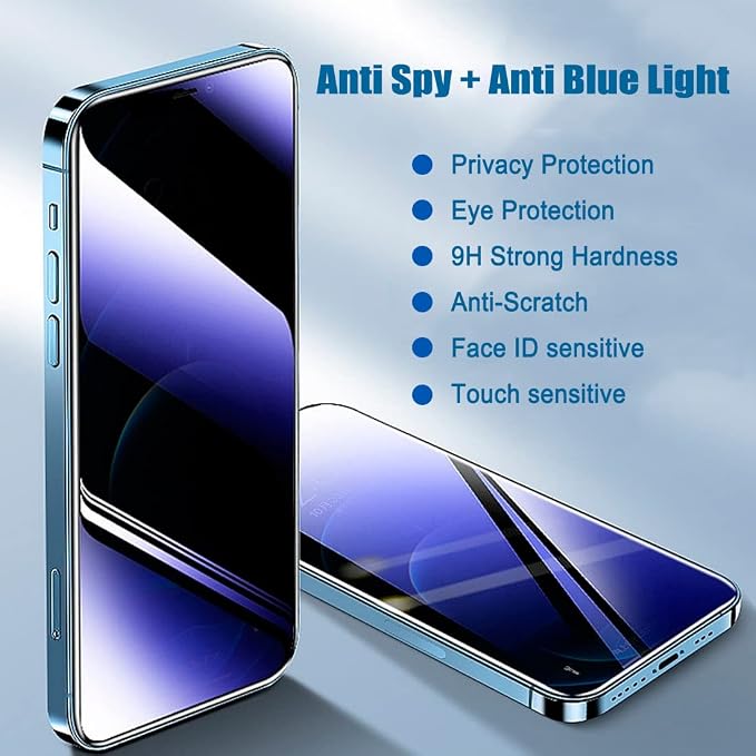 2 Pack Compatible with iPhone 12 Pro Max Privacy Screen Protector Anti-Spy Anti-Blue Light Eye Protection Tempered Glass Film Scratch Resistant Full Coverage Case Friendly