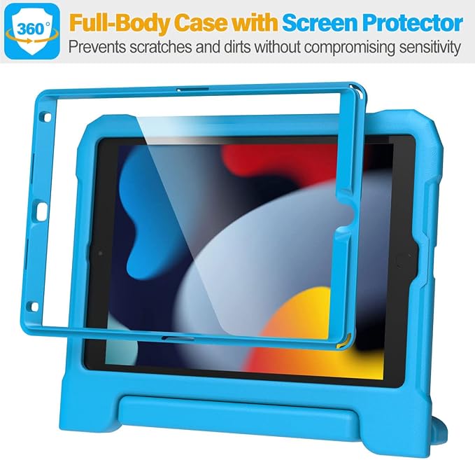 SUPLIK Kids Case for iPad 9th/8th/7th Generation -10.2 inch 2021/2020/2019 Built with Screen Protector Durable Shockproof Handle Stand Case for Apple iPad Gen 9/8/7 Black