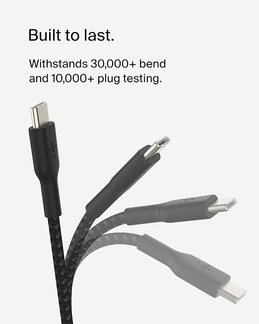 Belkin USB C to USB C Braided Cable 3.3ft iPhone Charger Cord | tangle-free braided cord iPhone 17/16 Samsung Galaxy S25 Pixel 9 MacBook iPad Pro Nintendo Switch 2 travel essential
