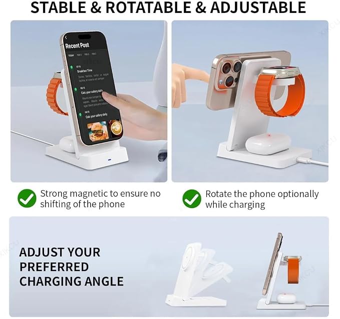 for Magsafe 3 in 1 Magnetic Wireless Charger for iPhone 17 16 15 14 13 12 Apple Watch Airpods Pro Foldable Fast Charging Station (Black)