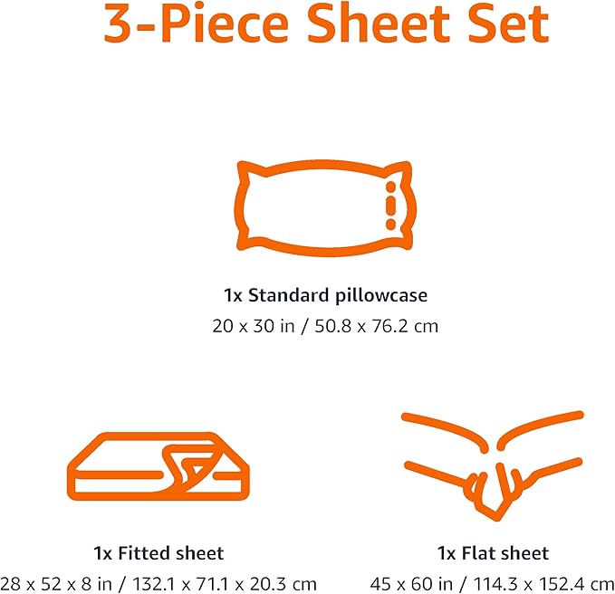 Amazon Basics Kid's Soft Easy-Wash Lightweight Microfiber 3-Piece Sheet Set, Toddler, Bright Orange, Solid