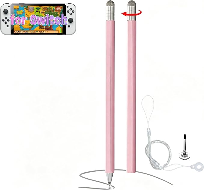Retractable 2-in-1 Stylus Pen for Nintendo Switch 2&amp1 Dual Tips Aluminum Touch Pen for Switch OLED Lite &amp All iOS Android Touch Devices Passive No Charge Game Stylus (Black)
