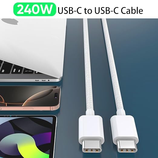 USB C to USB C 240W USB C Cable 2-Pack 10ft C to C Cable Fast Charging for MacBook Pro/MacBook Air iPad Pro/iPad Air iPhone 16 15 Pro Max Plus Samsung GalaxyCompatible 140W/100W/65W/45W/35W/20W