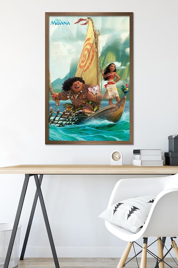 Disney Moana - Group Wall Poster, 34L" x 22.4W", Bronze Framed Version