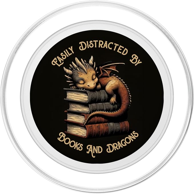Easily Distracted by Books &amp Dragons Funny Bookworm Reading PopSockets Adhesive PopGrip