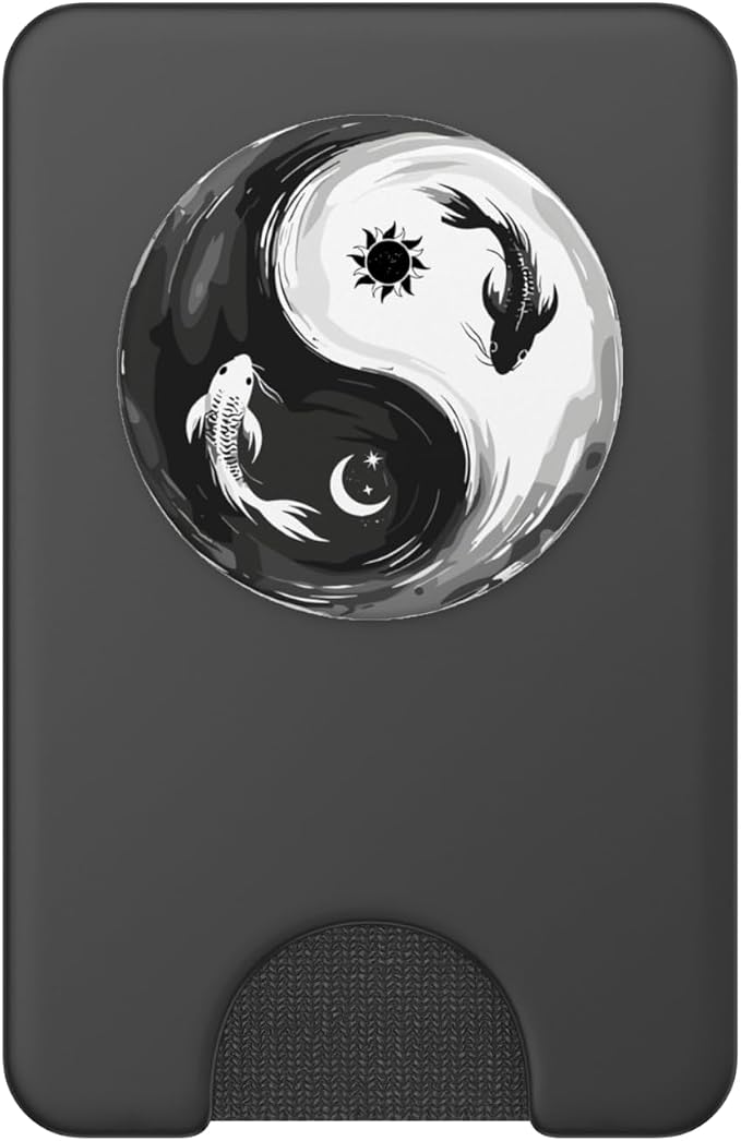 Black White Yin Yang Koi Fish Japanese Balance Art Pattern PopSockets PopWallet for MagSafe