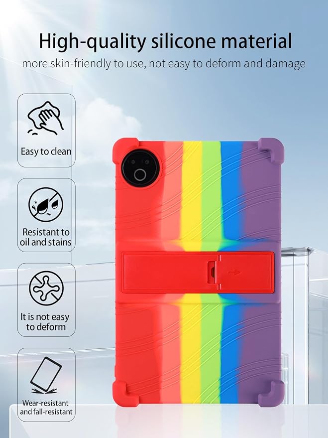for Evermyth 10 Inch Android 15 OS GMS Certified Tablets CaseUYRUREL Soft Silicone Adjustable Stand Cover Lightweight Kids FriendlyBlack.
