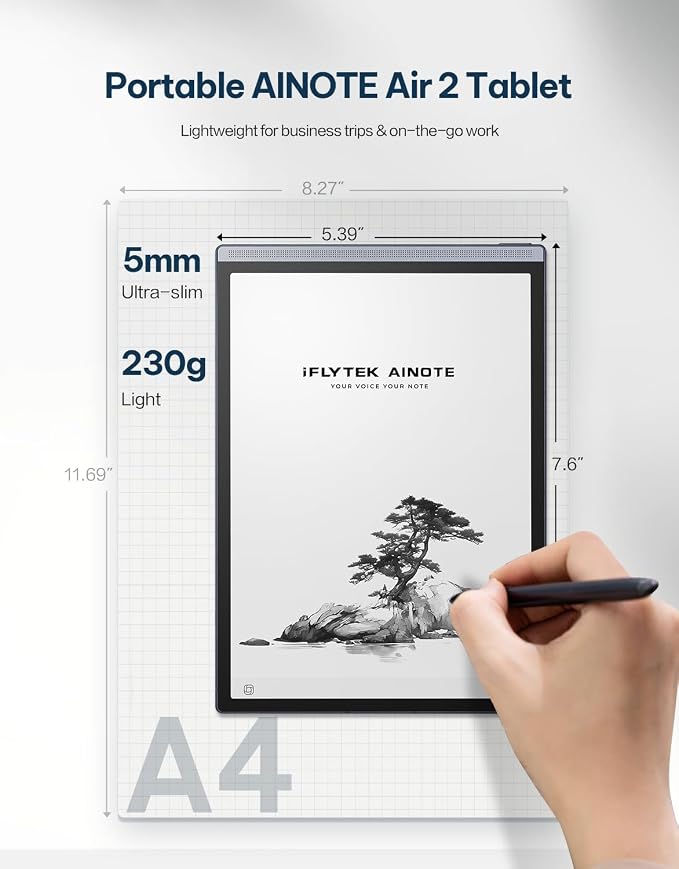 iFLYTEK AINOTE Air2 Black Protective Folio Case for Note-Taking Tablet 8.2 Premium PU Leather Slim&amp Lightweight Durable Cover with a Pen Clip for E-Ink Writing Tablet Water and Dustproof