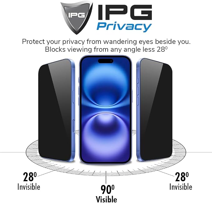 IPG Privacy Made for iPhone Anti-Spy Screen Protector Prevents Side Viewing Smooth Touch Anti-Fingerprint Ultra Responsive Matte Finish (iPhone 16 Pro Max)