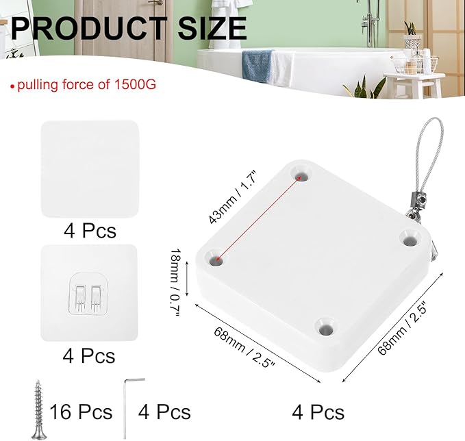 MECCANIXITY Punch-Free 1500g Automatic Sliding Screen Door Closer, Multifunctional Storm Sensor Door Closer with Steel Drawstring for Bedroom Storm Bathroom Study Room (White Pack of 4)