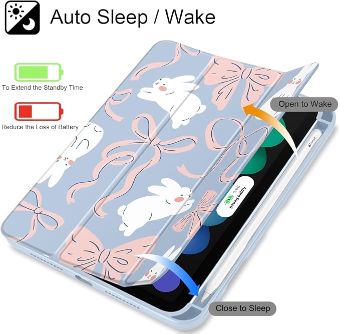 Case for iPad mini (A17 Pro 7th Generation) 2024/iPad Mini (6th Gen) 8.3 Inch with [Built-in Pencil Holder] Shockproof Cover with Clear Transparent Back Shell &amp Auto Wake/Sleep - Blue Bows