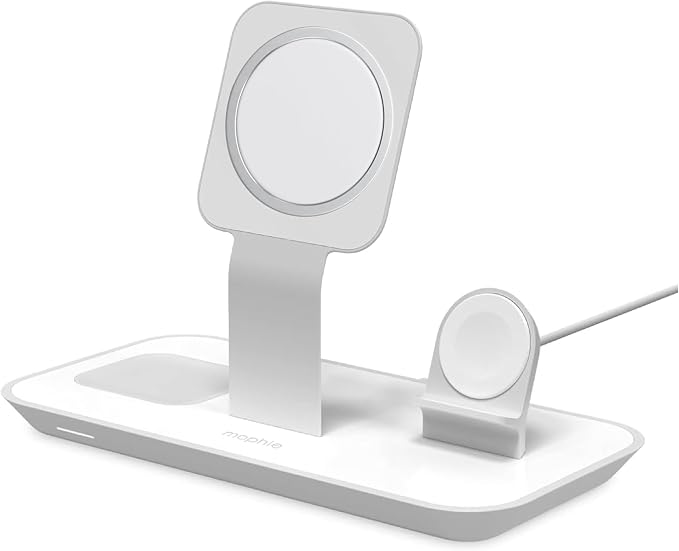 MOPHIE 3-in-1 Wireless Quick-Charger Fast Wireless Charging Dock - Magnetic Charge Stand for iPhone 16/15/14/13/12 Apple Watch Airpods Charging for Three Devices (Renewed)