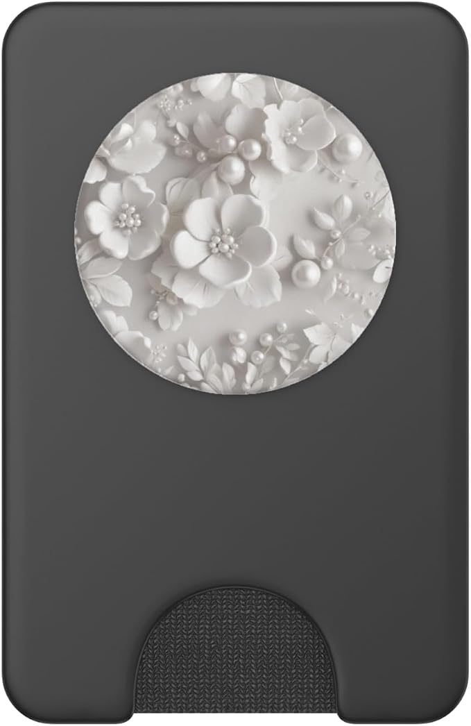 White Floral Pattern Illustration Print PopSockets Adhesive PopGrip