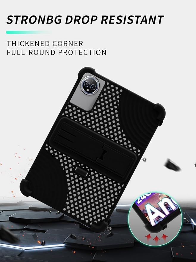 Case for Raemond K80 Tablet 10 Inch Android 15WUNIAK Hollow Back DesignHeat Dissipation Shockproof Lightweight Adjustable Kickstand Silicone Shell&ampKids Friendly Soft CaseBlack